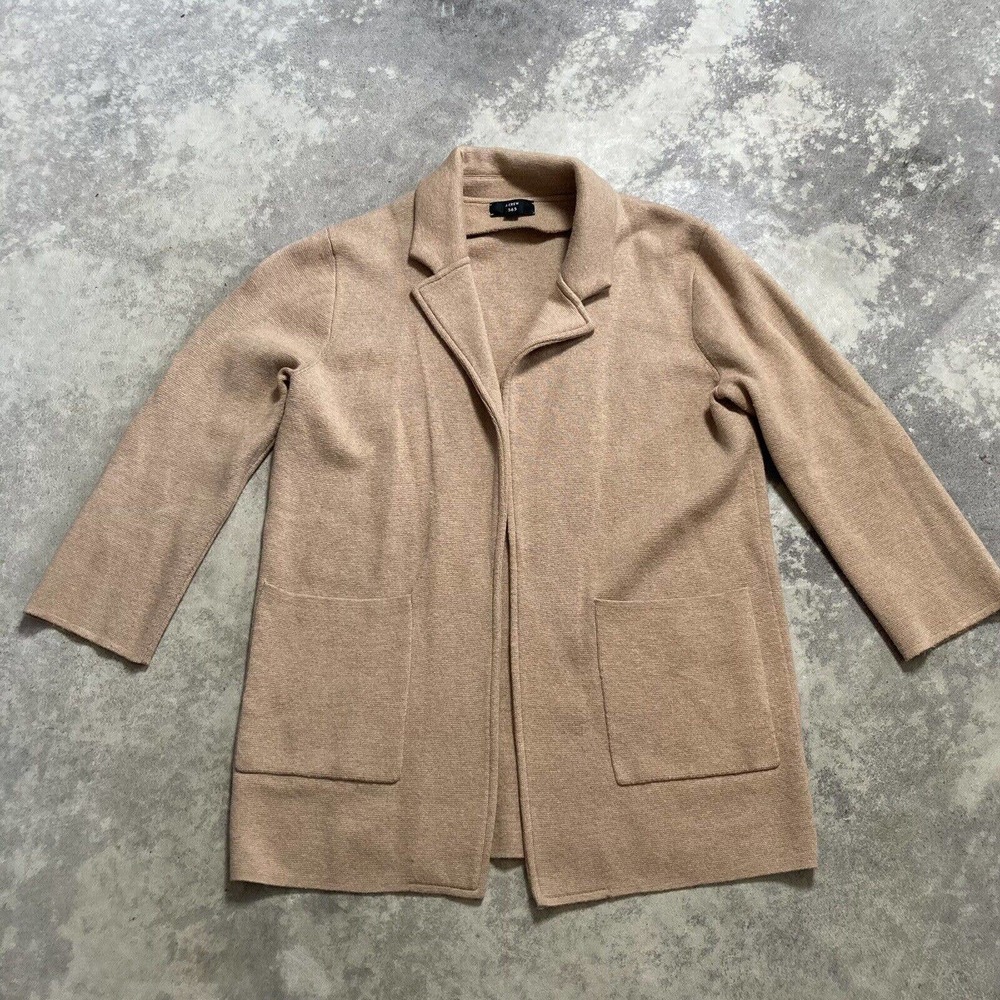 J Crew merino wool cardigan brown long beige pockets Women Size Small